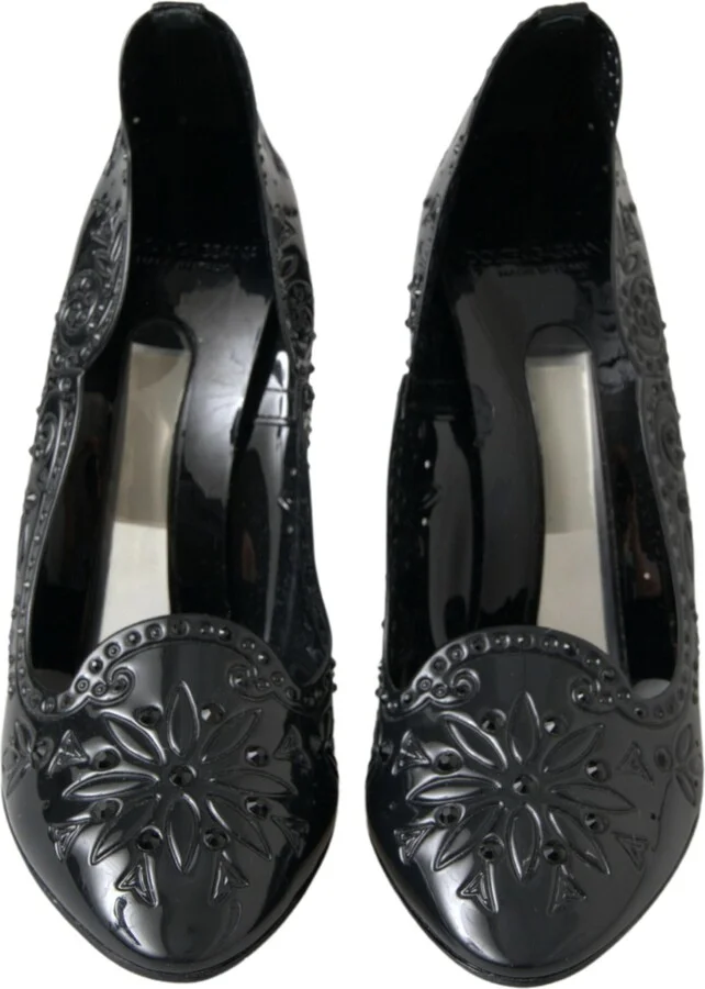Black CINDERELLA Floral Crystal Heels Women's Shoes - Image 6
