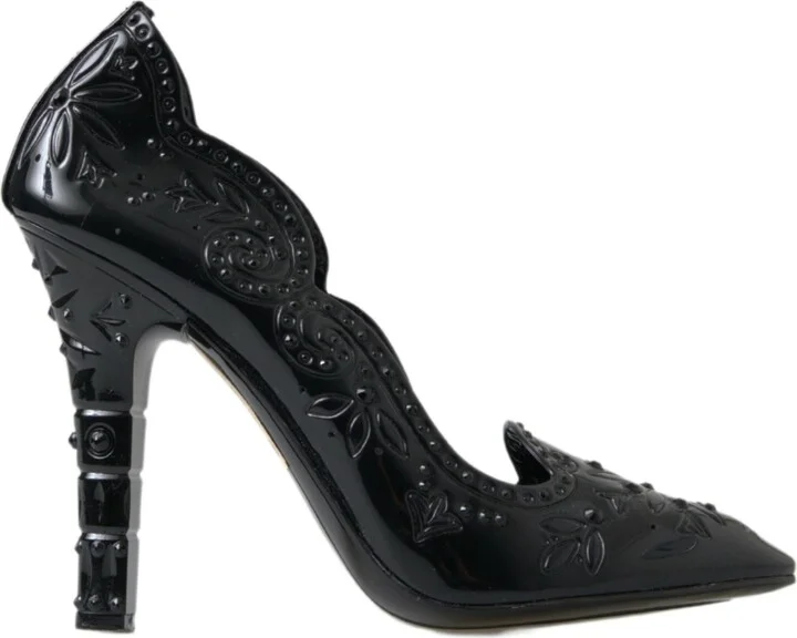 Black CINDERELLA Floral Crystal Heels Women's Shoes