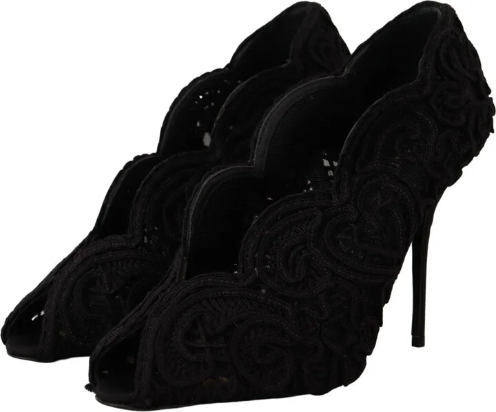 Black Cordonetto Ricamo Pump Open Toe Women's Shoes - Image 2