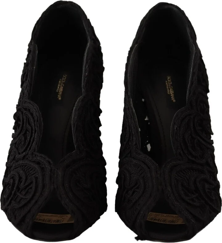 Black Cordonetto Ricamo Pump Open Toe Women's Shoes - Image 3
