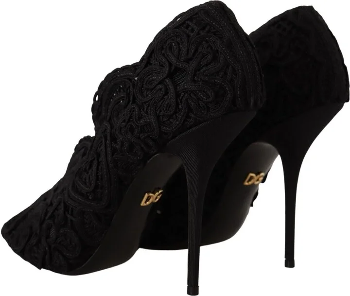 Black Cordonetto Ricamo Pump Open Toe Women's Shoes - Image 4