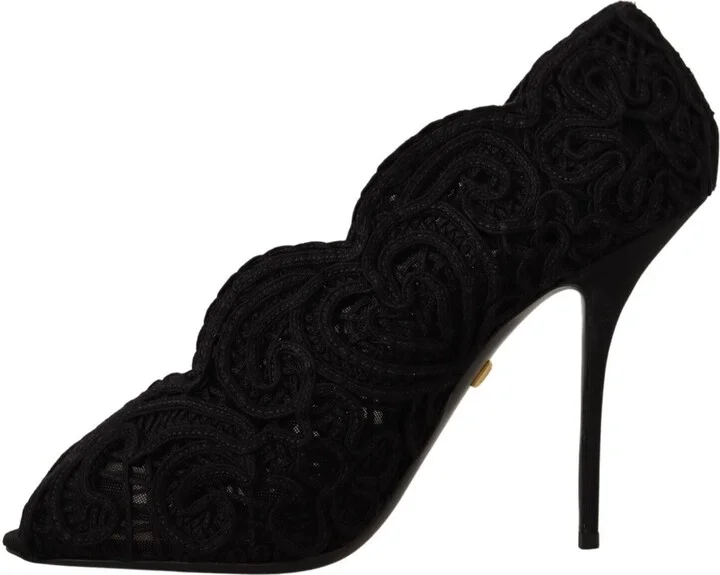 Black Cordonetto Ricamo Pump Open Toe Women's Shoes - Image 5