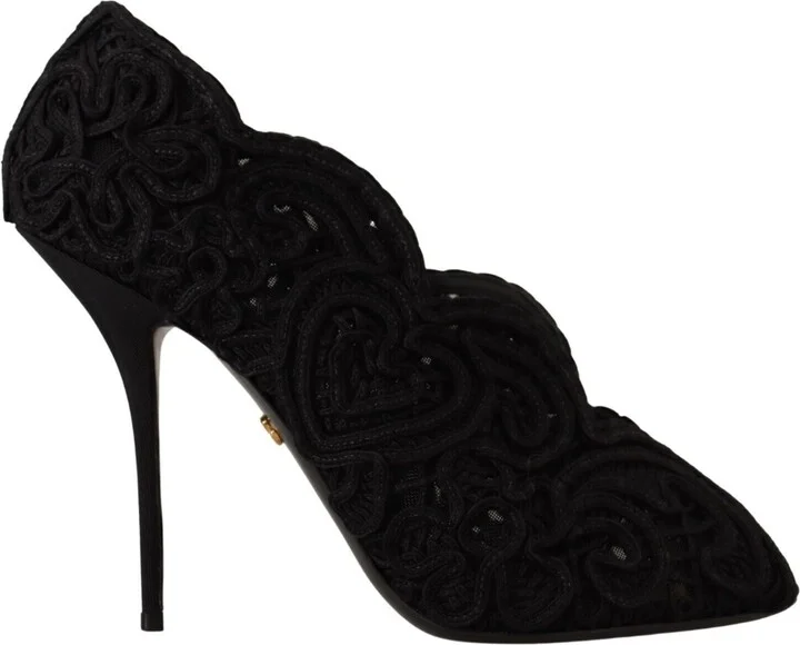 Black Cordonetto Ricamo Pump Open Toe Women's Shoes