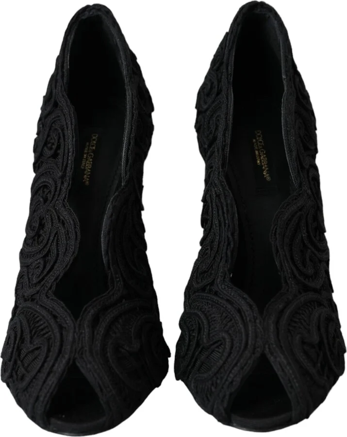 Black Cordonetto Ricamo Pump Open Toe Women's Shoes (Pre-Owned) - Image 2