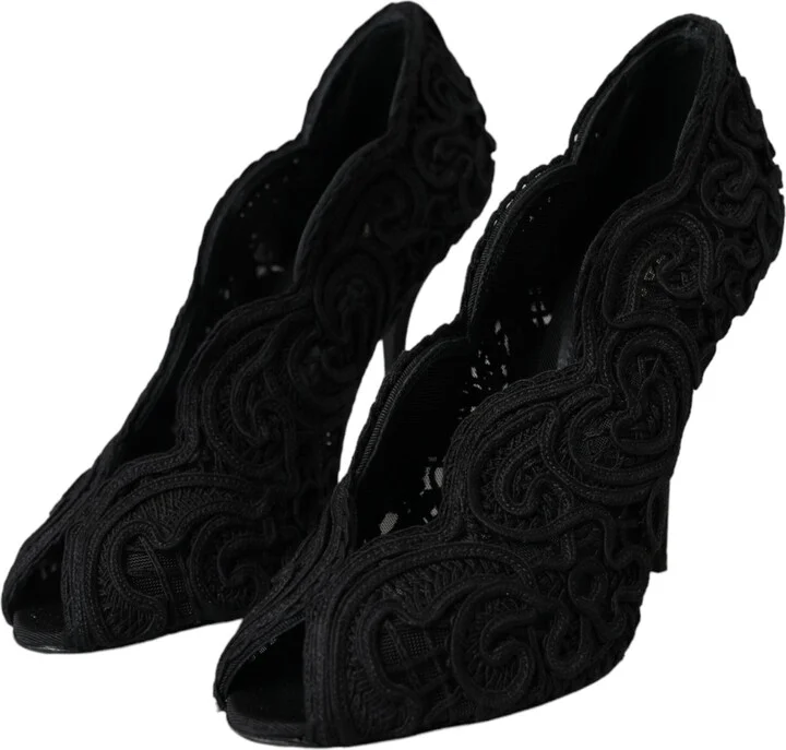 Black Cordonetto Ricamo Pump Open Toe Women's Shoes (Pre-Owned) - Image 3