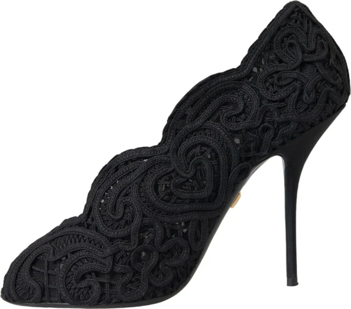 Black Cordonetto Ricamo Pump Open Toe Women's Shoes (Pre-Owned) - Image 5