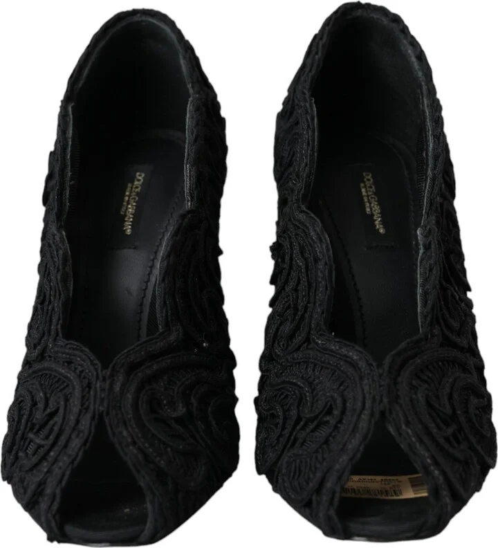 Black Cordonetto Ricamo Pump Open Toe Women's Shoes (Pre-Owned) - Image 2