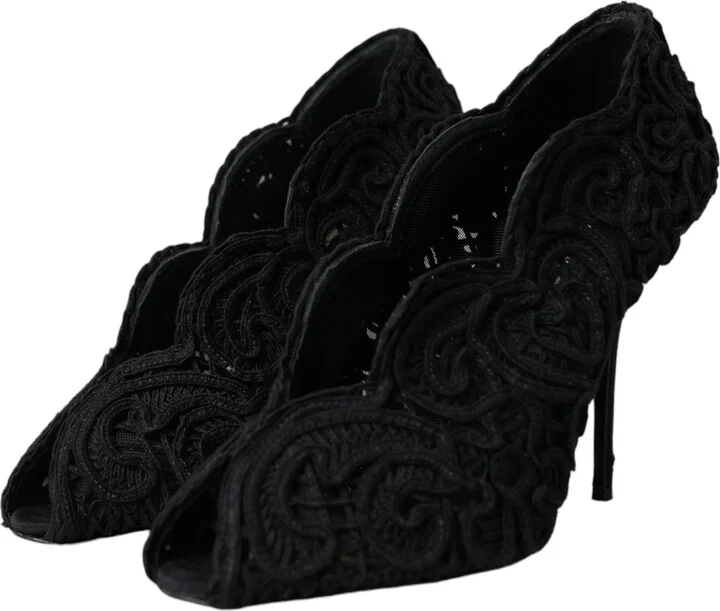 Black Cordonetto Ricamo Pump Open Toe Women's Shoes (Pre-Owned) - Image 3