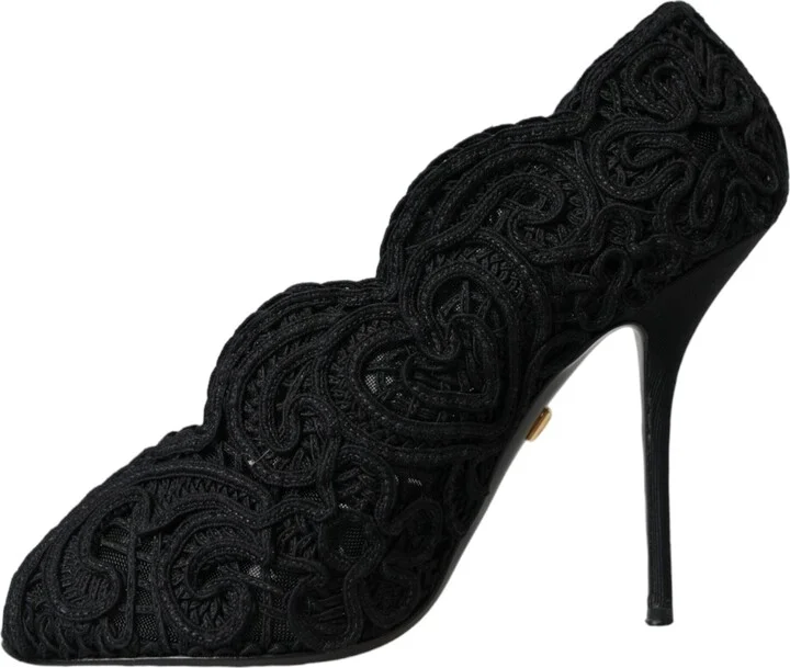 Black Cordonetto Ricamo Pump Open Toe Women's Shoes (Pre-Owned) - Image 5