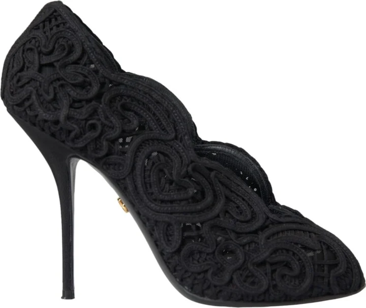 Black Cordonetto Ricamo Pump Open Toe Women's Shoes (Pre-Owned)