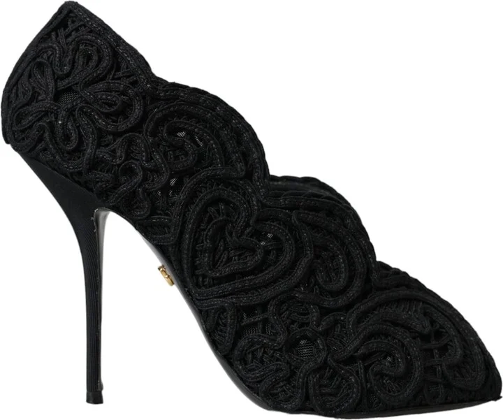 Black Cordonetto Ricamo Pump Open Toe Women's Shoes (Pre-Owned)