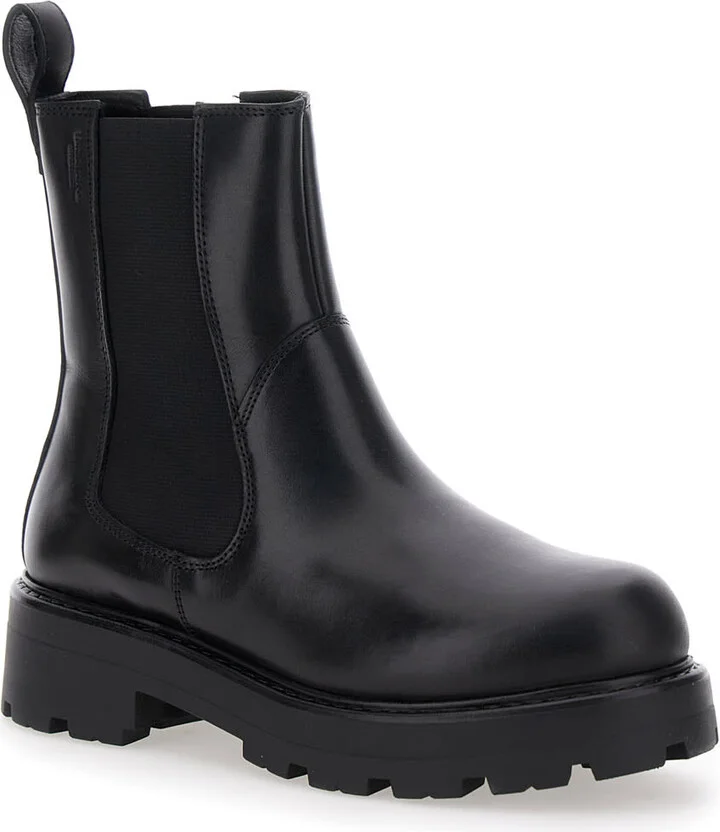 Black Cosmo Ankle Boots With Elasticated Inserts In Leather Woman - Image 2