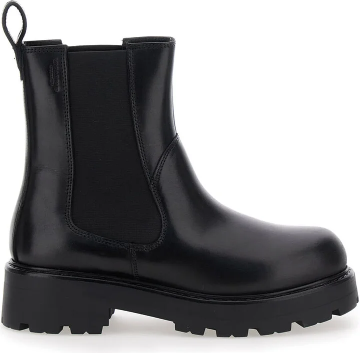 Black Cosmo Ankle Boots With Elasticated Inserts In Leather Woman