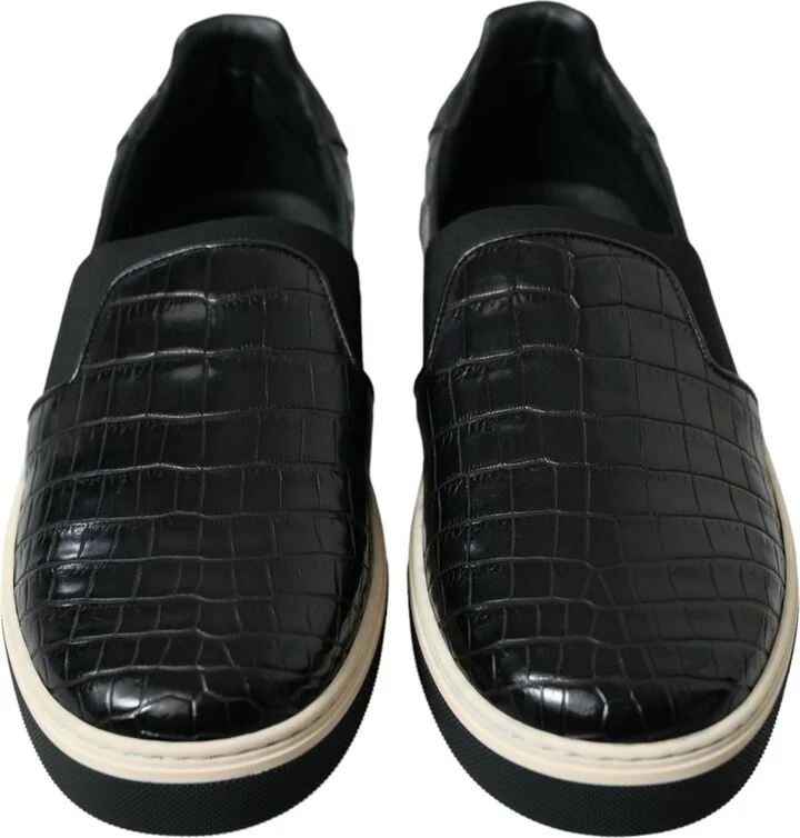 Black Croc Exotic Leather Sneakers Men's Shoes - Image 2