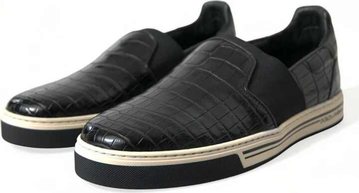 Black Croc Exotic Leather Sneakers Men's Shoes - Image 3