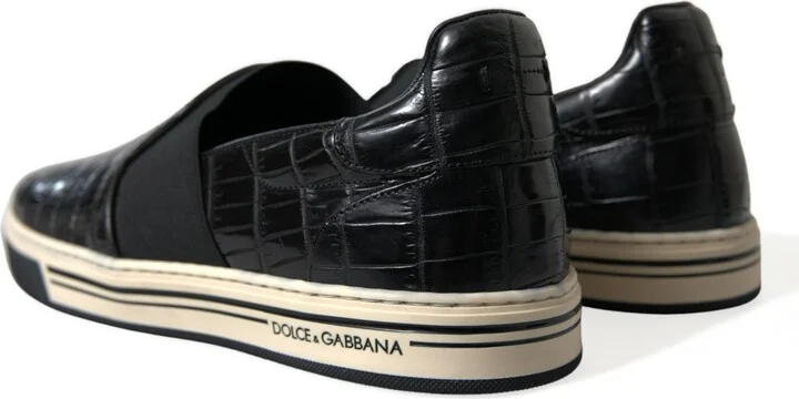Black Croc Exotic Leather Sneakers Men's Shoes - Image 4