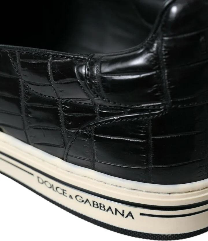 Black Croc Exotic Leather Sneakers Men's Shoes - Image 5