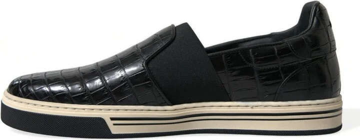 Black Croc Exotic Leather Sneakers Men's Shoes - Image 6