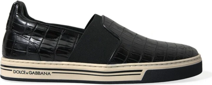 Black Croc Exotic Leather Sneakers Men's Shoes