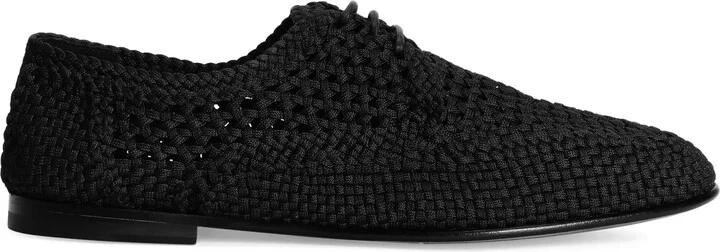 Black crochet lace-up shoes