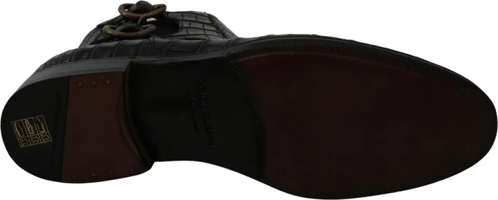 Black Crocodile Leather Derby Boots Men's Shoes - Image 2