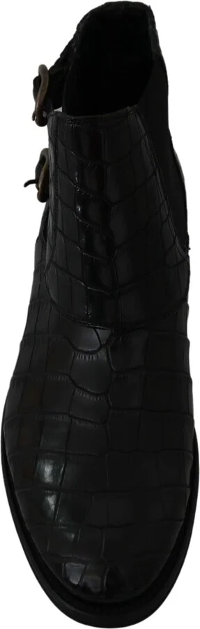 Black Crocodile Leather Derby Boots Men's Shoes - Image 3