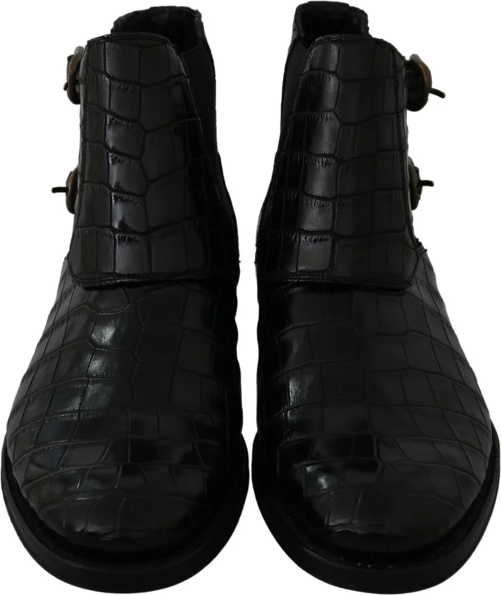 Black Crocodile Leather Derby Boots Men's Shoes - Image 4