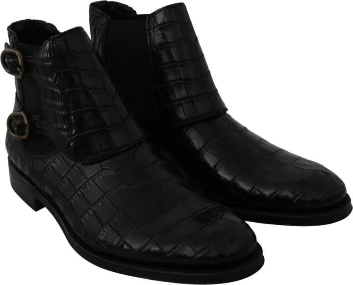 Black Crocodile Leather Derby Boots Men's Shoes - Image 5