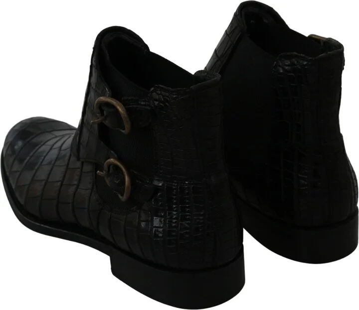 Black Crocodile Leather Derby Boots Men's Shoes - Image 6