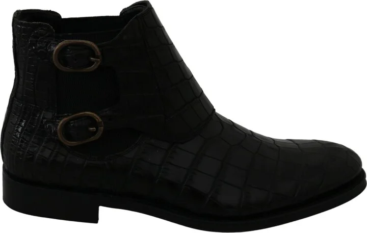 Black Crocodile Leather Derby Boots Men's Shoes