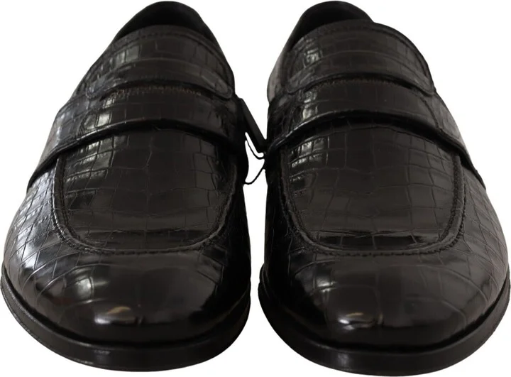 Black Crocodile Leather Slip On Moccasin Men's Shoes - Image 2