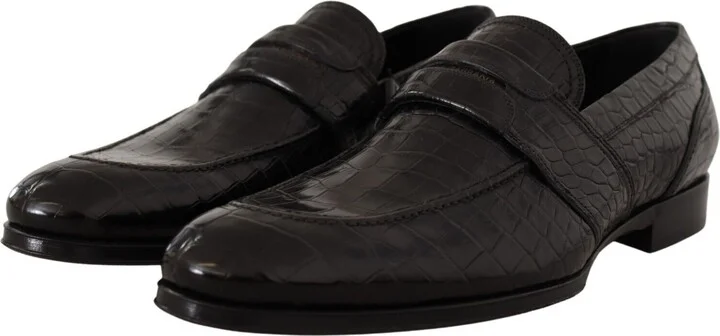 Black Crocodile Leather Slip On Moccasin Men's Shoes - Image 3