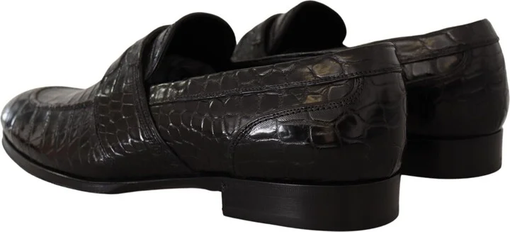 Black Crocodile Leather Slip On Moccasin Men's Shoes - Image 4