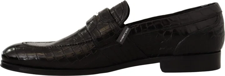 Black Crocodile Leather Slip On Moccasin Men's Shoes - Image 5