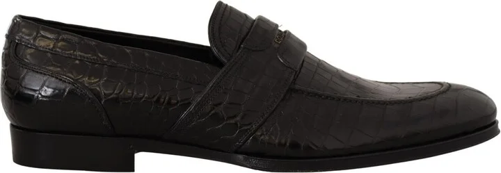 Black Crocodile Leather Slip On Moccasin Men's Shoes