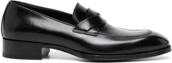 Black Crossover Leather Penny Loafers