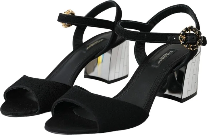 Black Crystal Ankle Strap Keira Sandal Women's Shoes (Pre-Owned) - Image 3