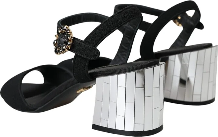 Black Crystal Ankle Strap Keira Sandal Women's Shoes (Pre-Owned) - Image 4