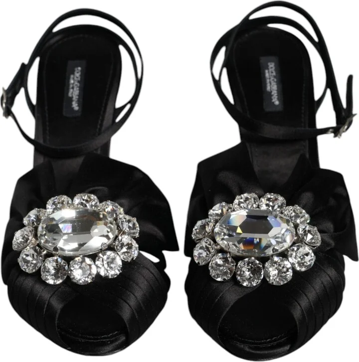Black Crystal Ankle Strap Sandals Women's Shoes (Pre-Owned) - Image 2