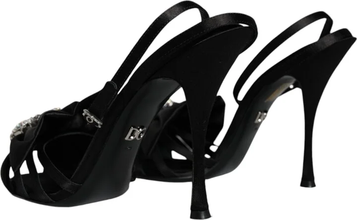 Black Crystal Ankle Strap Sandals Women's Shoes (Pre-Owned) - Image 4