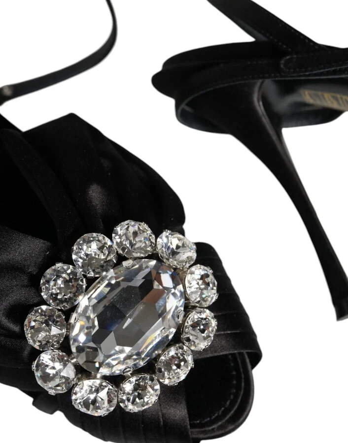 Black Crystal Ankle Strap Sandals Women's Shoes (Pre-Owned) - Image 5