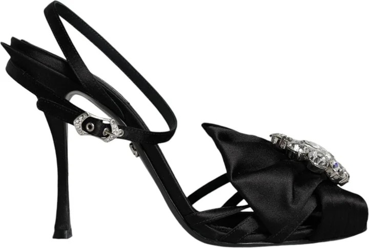 Black Crystal Ankle Strap Sandals Women's Shoes (Pre-Owned)
