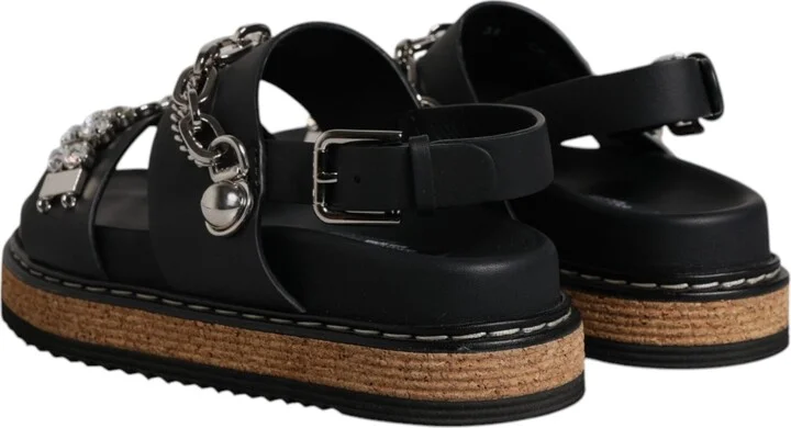 Black Crystal Embellish Strap Sandals Women's Shoes (Pre-Owned) - Image 5