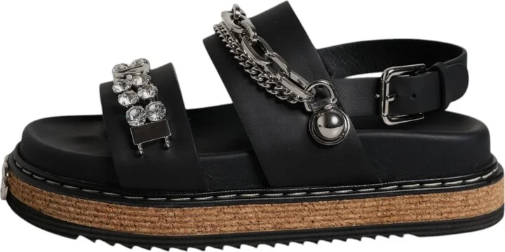 Black Crystal Embellish Strap Sandals Women's Shoes (Pre-Owned) - Image 6
