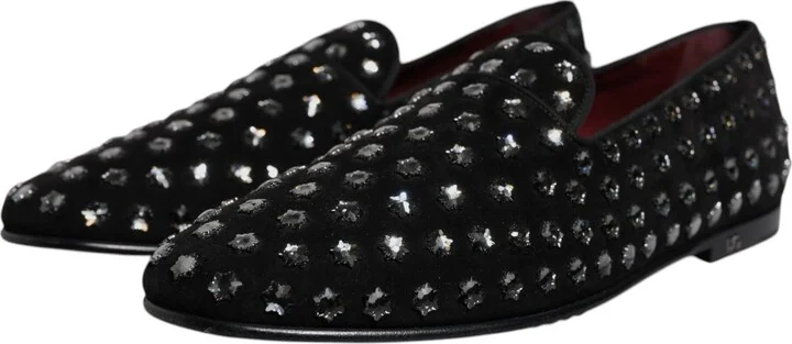 Black Crystal Embellished Loafers Dress Men's Shoes - Image 3