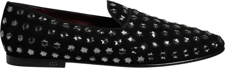 Black Crystal Embellished Loafers Dress Men's Shoes