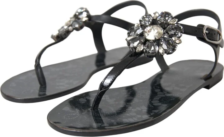 Black Crystal Flats Sandals Flip Flops Women's Shoes - Image 3