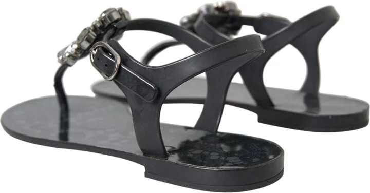 Black Crystal Flats Sandals Flip Flops Women's Shoes - Image 4