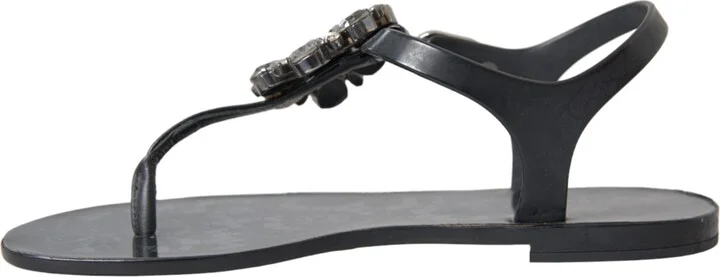 Black Crystal Flats Sandals Flip Flops Women's Shoes - Image 5