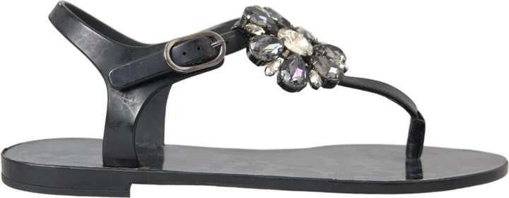 Black Crystal Flats Sandals Flip Flops Women's Shoes